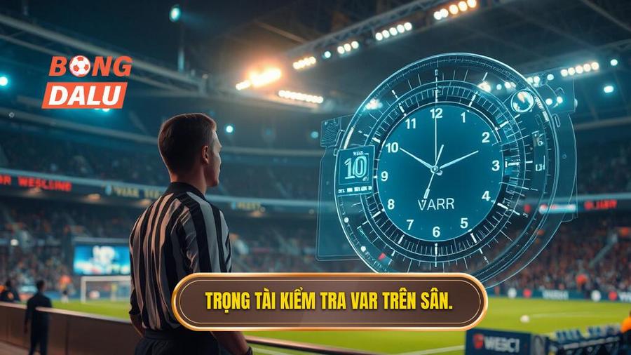 2. Trọng tài kiểm tra VAR trên sân.